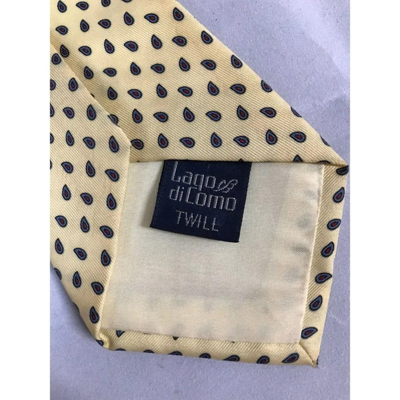 John Henry Lago Di Como Twill Yellow Blue Paisley Tear Drops Classic Neck Tie - Picture 3 of 4